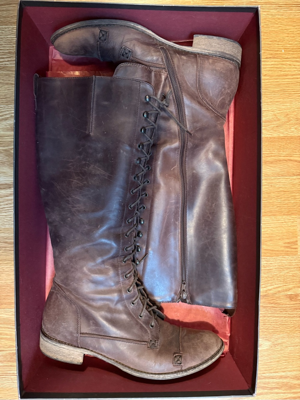 Y2K vintage Charles David Lace-Up Italian Leather Riding Boots  Size 9 in box